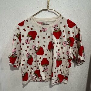 Red and White Short Sleeve Tee with Playful strawberry shortcake